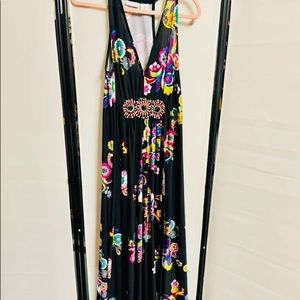 Long Summer dress with bright beautiful flowers